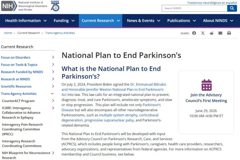 Advisory Council on Parkinson’s Research, Care, and Services SELECTED!
